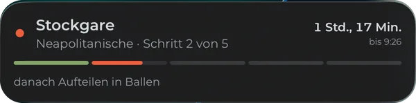 Die Live-Aktivität vergrößert: der laufende Schritt, die Restzeit und der nächste Schritt.